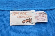 画像4: 80s USA製 JCPenney THE FOX 無地 パール編み アクリルニット カーディガン 青 L (4)