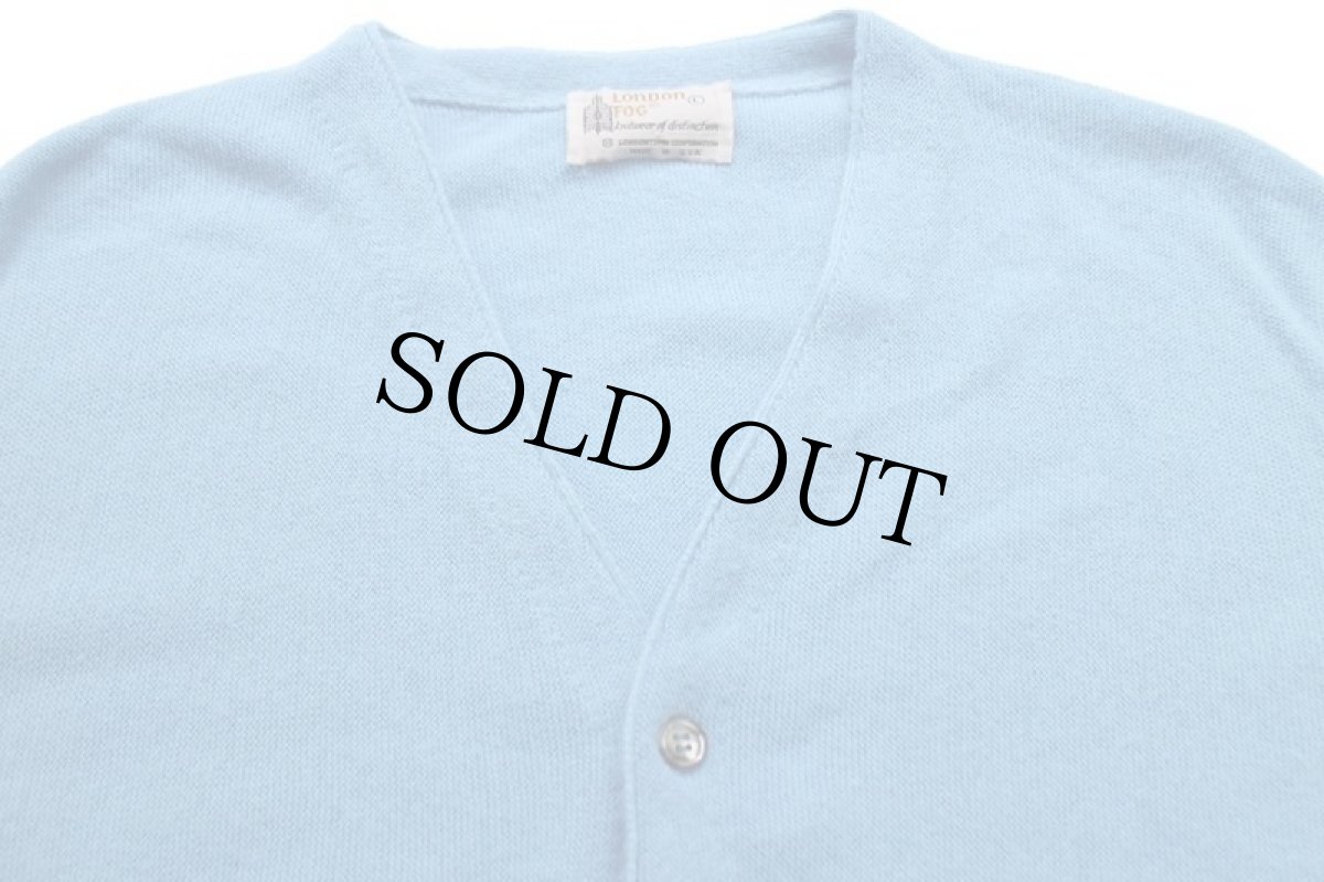 画像3: 80s USA製 LONDON FOG 無地 パール編み アクリルニット カーディガン 水色 L (3)