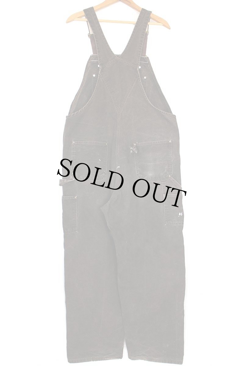 画像3: 00s carharttカーハート ペンキ飛び ダック地 ダブルニー オーバーオール 焦げ茶 w42 (3)