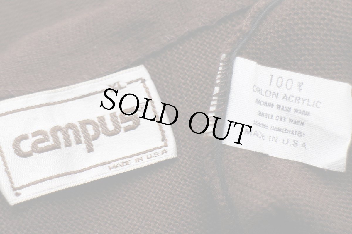 画像4: 80s USA製 CAMPUS 無地 パール編み アクリルニット カーディガン 茶 XL (4)