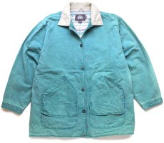 画像1: 90s Woolrichウールリッチ ラグ柄 コットンライナー キャンバス フィールドコート エメラルドグリーン W-XL★ジャケット (1)