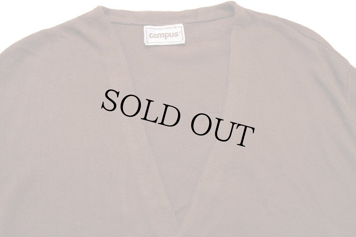 画像3: 80s USA製 CAMPUS 無地 パール編み アクリルニット カーディガン 茶 XL (3)