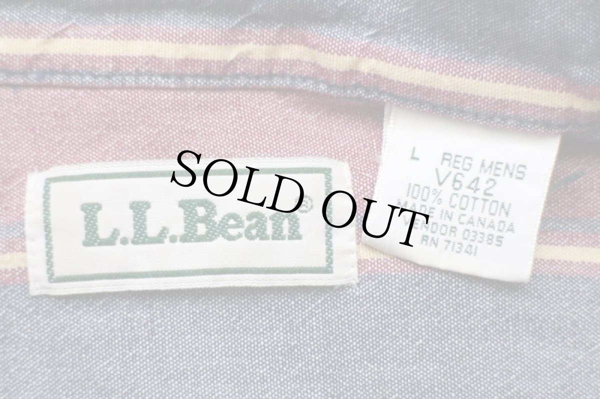 画像4: 90s カナダ製 L.L.Bean ランダムストライプ ボタンダウン コットンシャツ L (4)