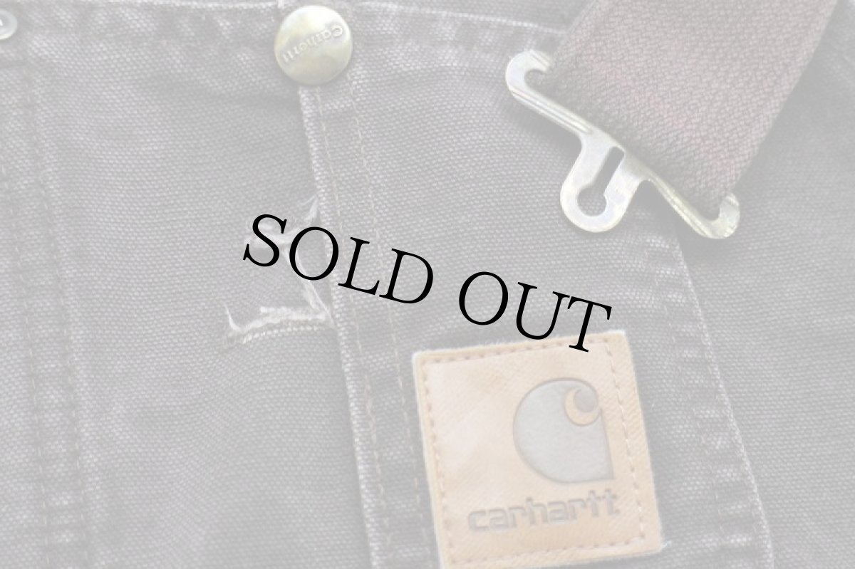 画像4: 00s carharttカーハート ペンキ飛び ダック地 ダブルニー オーバーオール 焦げ茶 w42 (4)