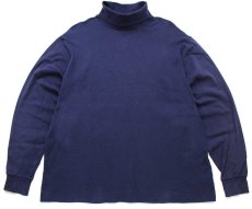 画像2: 90s USA製 ROUNDTREE&YORKE 無地 タートルネック コットン 長袖Tシャツ 紺 XL (2)