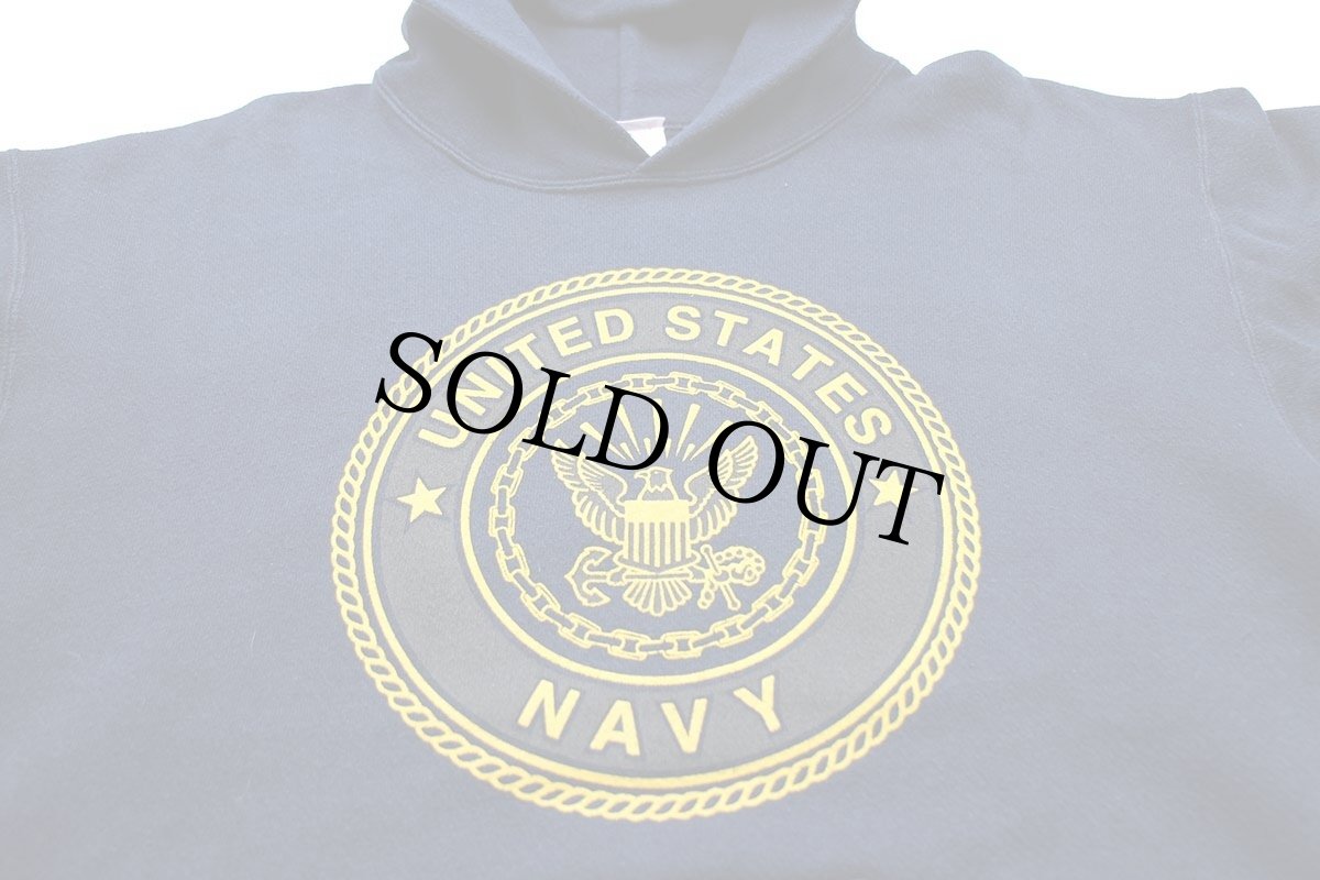 画像3: USA製 米軍 U.S.NAVY 両面リフレクタープリント スウェットパーカー 紺 M (3)