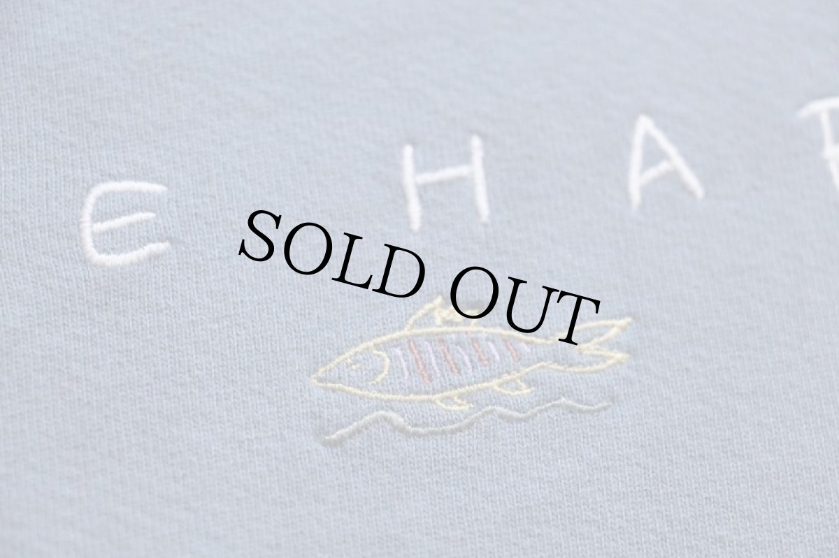 画像4: 90s USA製 RUSSELLラッセル STONE HARBOR フィッシュ 刺繍 前V スウェット ブルーグレー M (4)