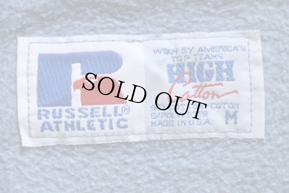 画像5: 90s USA製 RUSSELLラッセル STONE HARBOR フィッシュ 刺繍 前V スウェット ブルーグレー M (5)