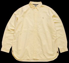 画像1: 00s ラルフローレン ワンポイント マチ付き ボタンダウン オックスフォード コットンシャツ 黄 XL (1)