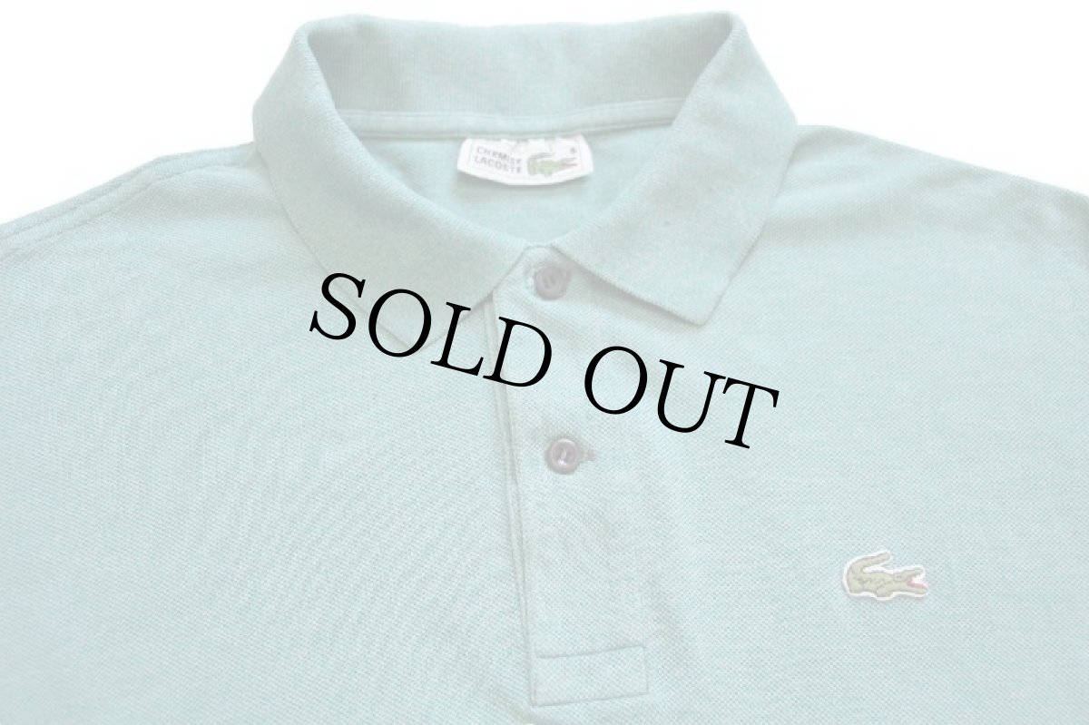 画像3: 70s フランス製 CHEMISE LACOSTE ラコステ ワンポイント コットン 鹿の子 長袖ポロシャツ 杢グリーン 5★104 (3)