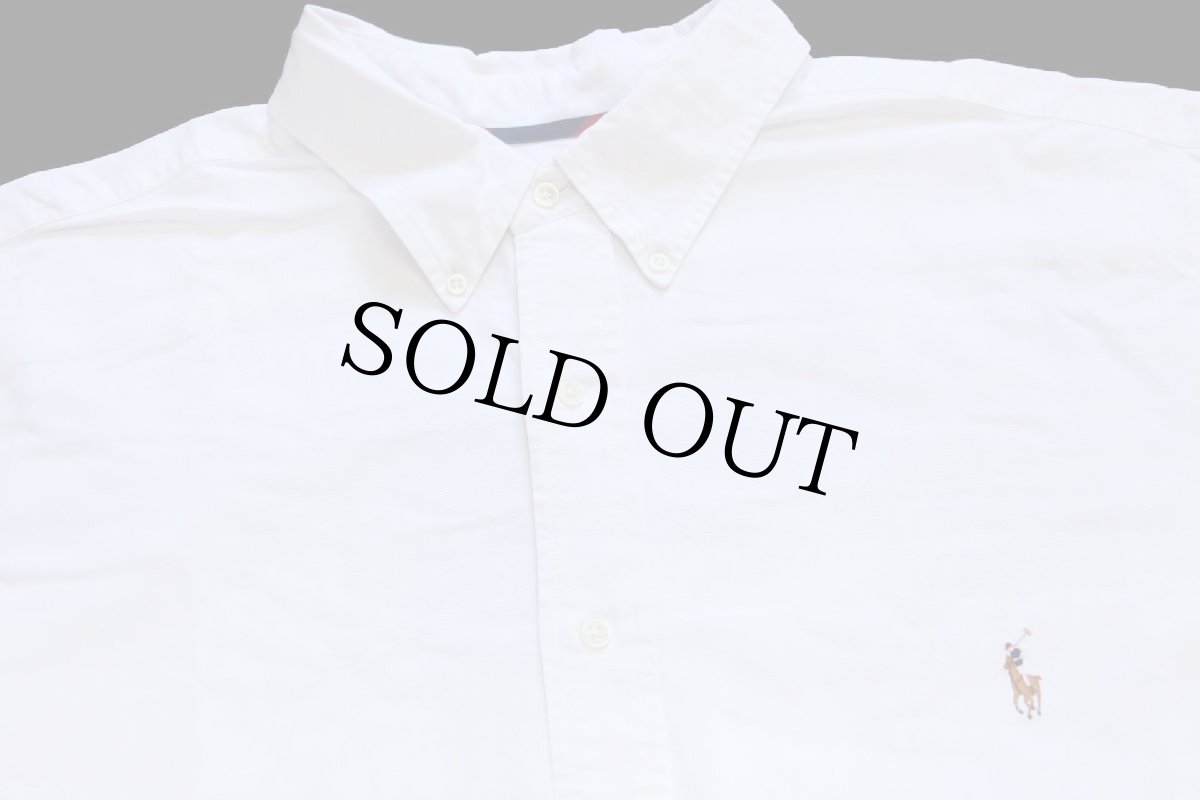 画像3: 00s ラルフローレン ワンポイント マチ付き ボタンダウン オックスフォード コットンシャツ 白 2XB★特大 (3)