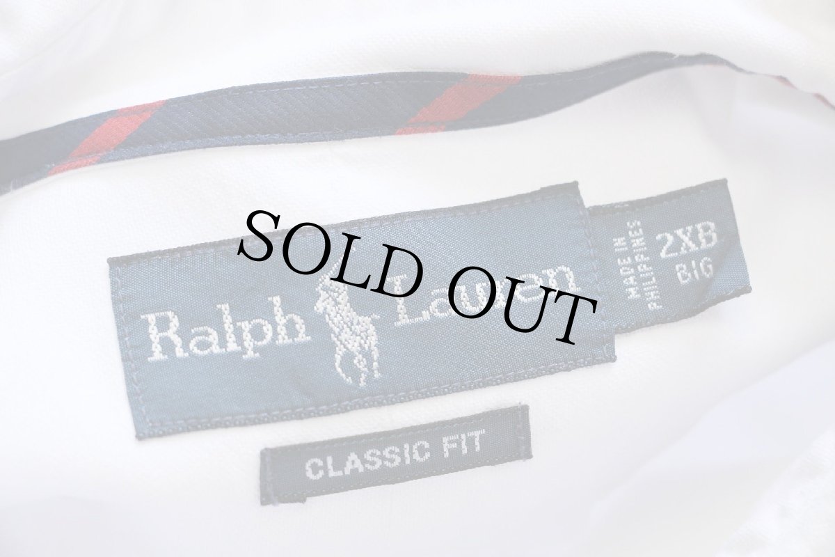 画像4: 00s ラルフローレン ワンポイント マチ付き ボタンダウン オックスフォード コットンシャツ 白 2XB★特大 (4)