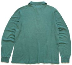 画像2: 70s フランス製 CHEMISE LACOSTE ラコステ ワンポイント コットン 鹿の子 長袖ポロシャツ 杢グリーン 5★105 (2)