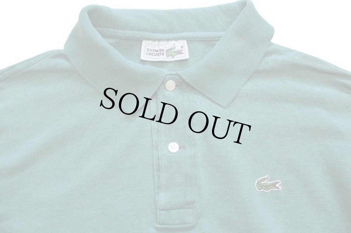 画像3: 70s フランス製 CHEMISE LACOSTE ラコステ ワンポイント コットン 鹿の子 長袖ポロシャツ 杢グリーン 5★105 (3)