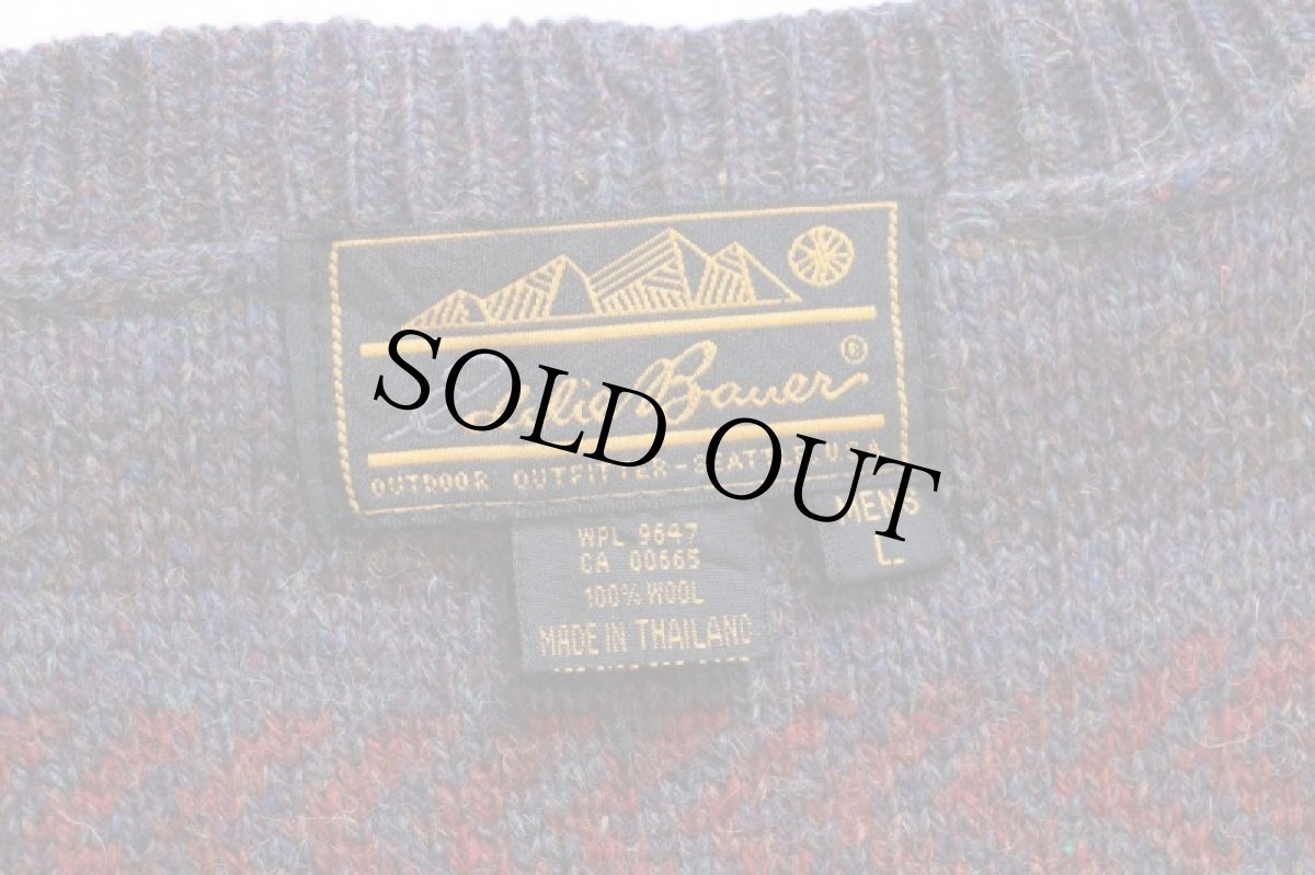 画像4: 90s EddieBauerエディーバウアー フェアアイル柄 裏生地 イレギュラー ウールニット ベスト カーディガン L (4)