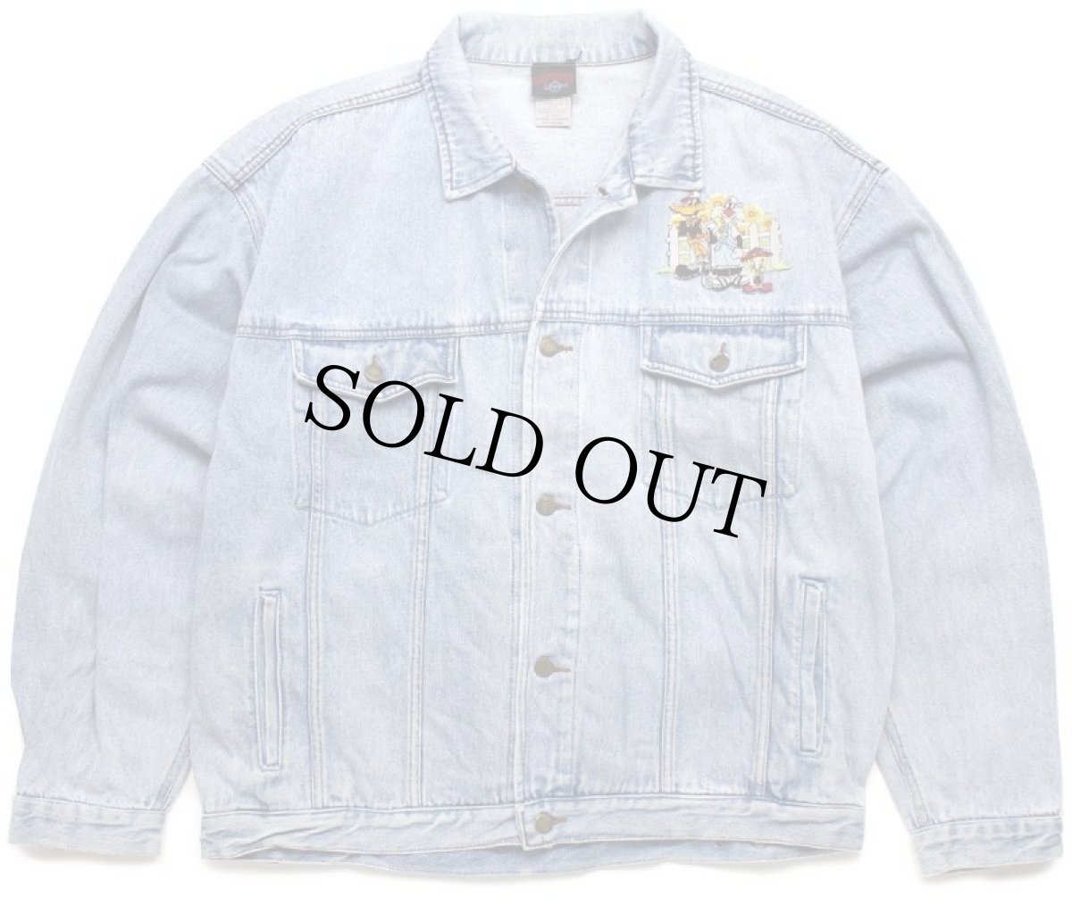 画像2: 90s LOONEY TUNES ダフィーダック シルベスター トゥイーティー パッチ付き デニムジャケット 4ポケット XL (2)