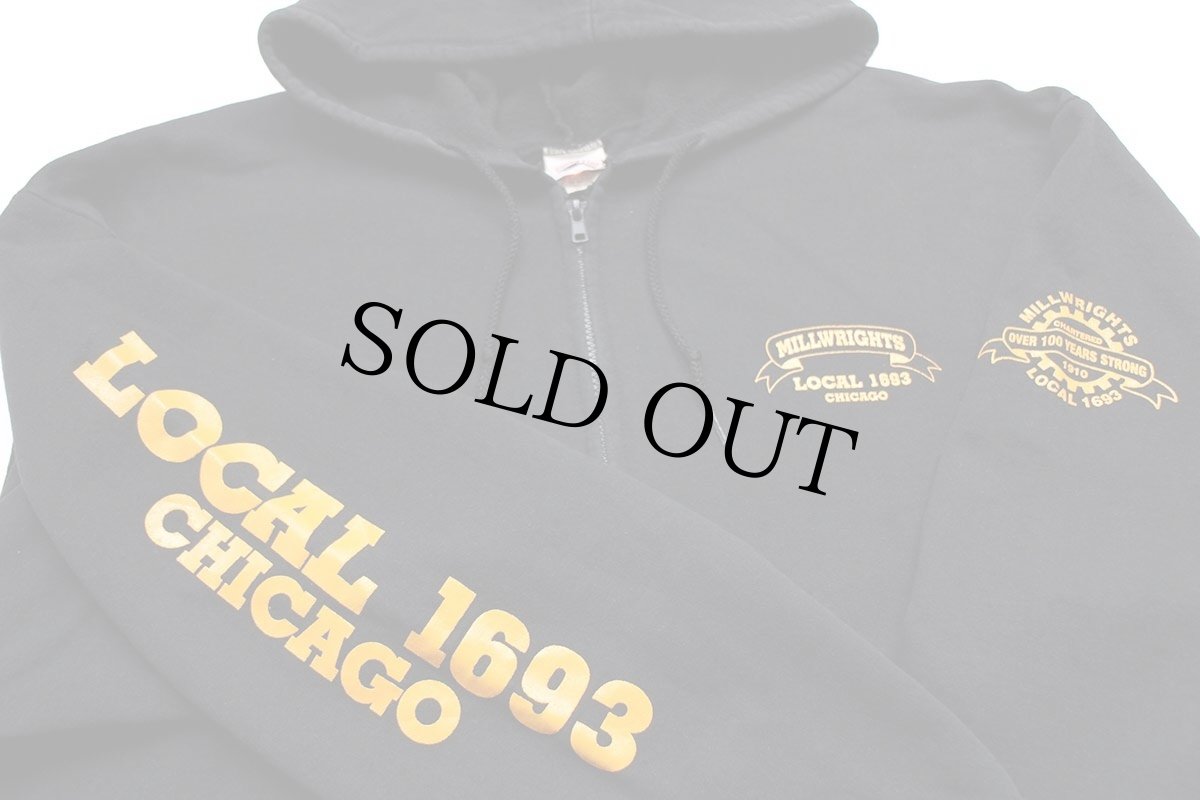 画像3: 90s USA製 Union Line MILLWRIGHTS LOCAL 1693 CHICAGO スウェット ジップパーカー 黒 XL (3)