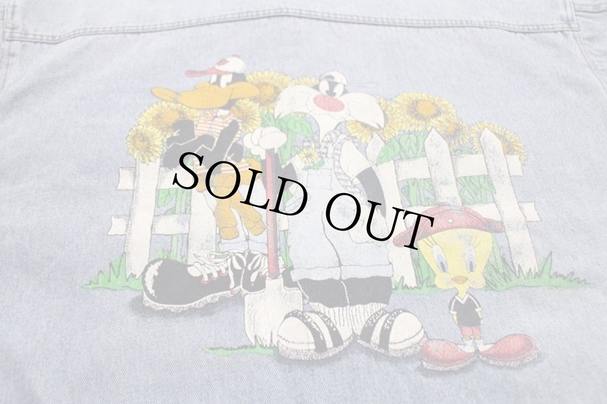 画像4: 90s LOONEY TUNES ダフィーダック シルベスター トゥイーティー パッチ付き デニムジャケット 4ポケット XL (4)