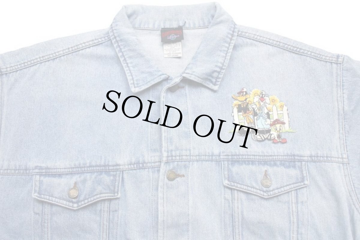 画像3: 90s LOONEY TUNES ダフィーダック シルベスター トゥイーティー パッチ付き デニムジャケット 4ポケット XL (3)