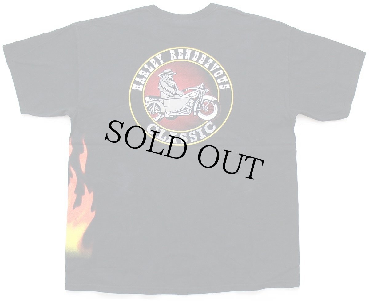 画像3: 00s HARLEY RENDEZVOUS CLASSIC フレイムス コットン ポケットTシャツ 黒 XL★ファイヤーパターン (3)