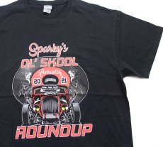 画像1: Sparky's OL'SKOOL ROUNDUP Rockabilly HOTROD コットンTシャツ 黒 XL (1)
