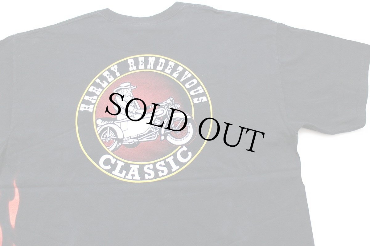 画像4: 00s HARLEY RENDEZVOUS CLASSIC フレイムス コットン ポケットTシャツ 黒 XL★ファイヤーパターン (4)