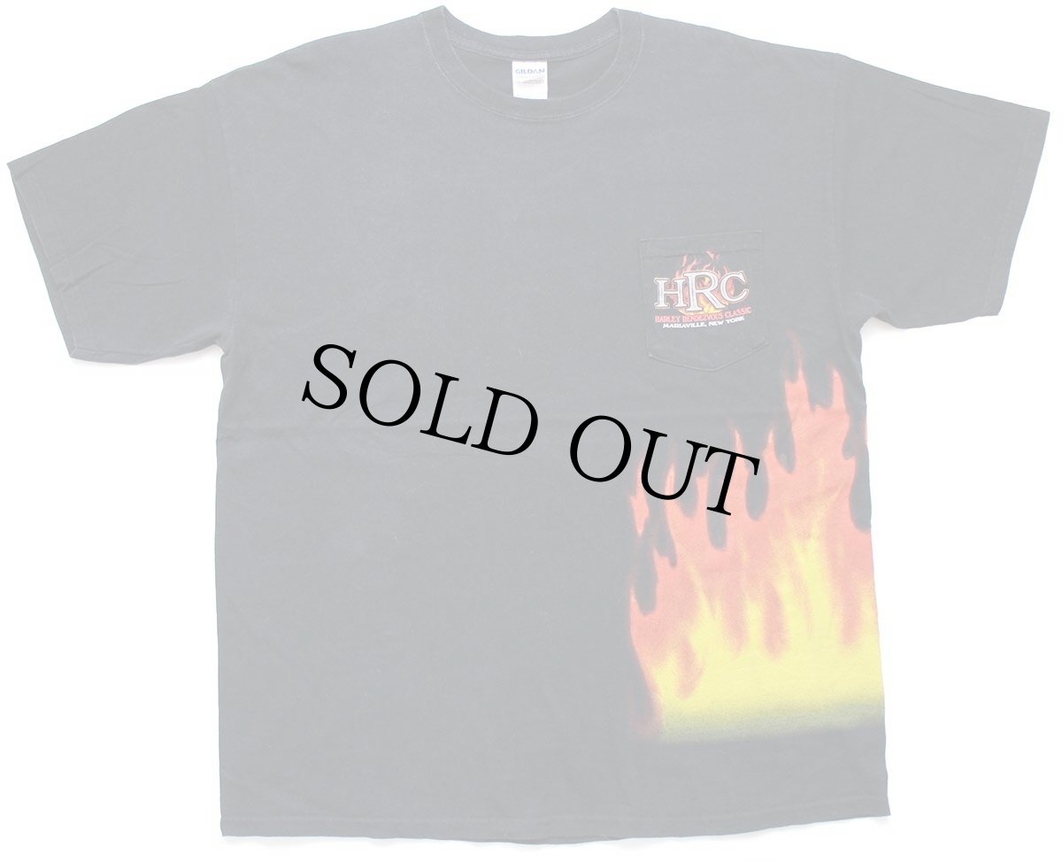 画像2: 00s HARLEY RENDEZVOUS CLASSIC フレイムス コットン ポケットTシャツ 黒 XL★ファイヤーパターン (2)