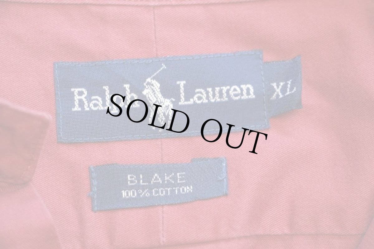 画像4: 90s ラルフローレン BLAKE ワンポイント ボタンダウン コットンシャツ カーマイン XL (4)