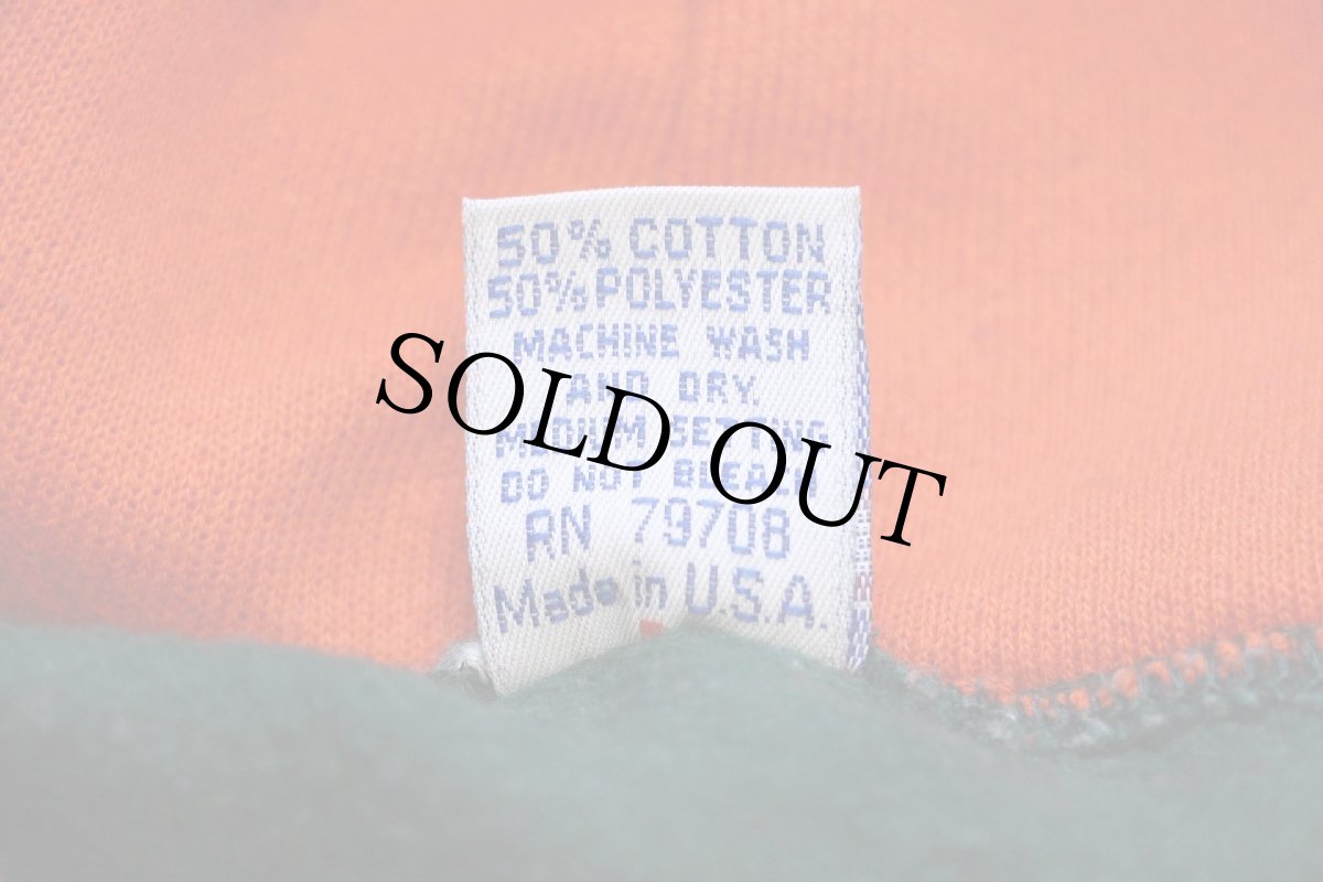 画像6: 90s USA製 MIAMI HURRICANS マスコット刺繍 ツートン スウェットパーカー 緑×オレンジ L★フーディー (6)