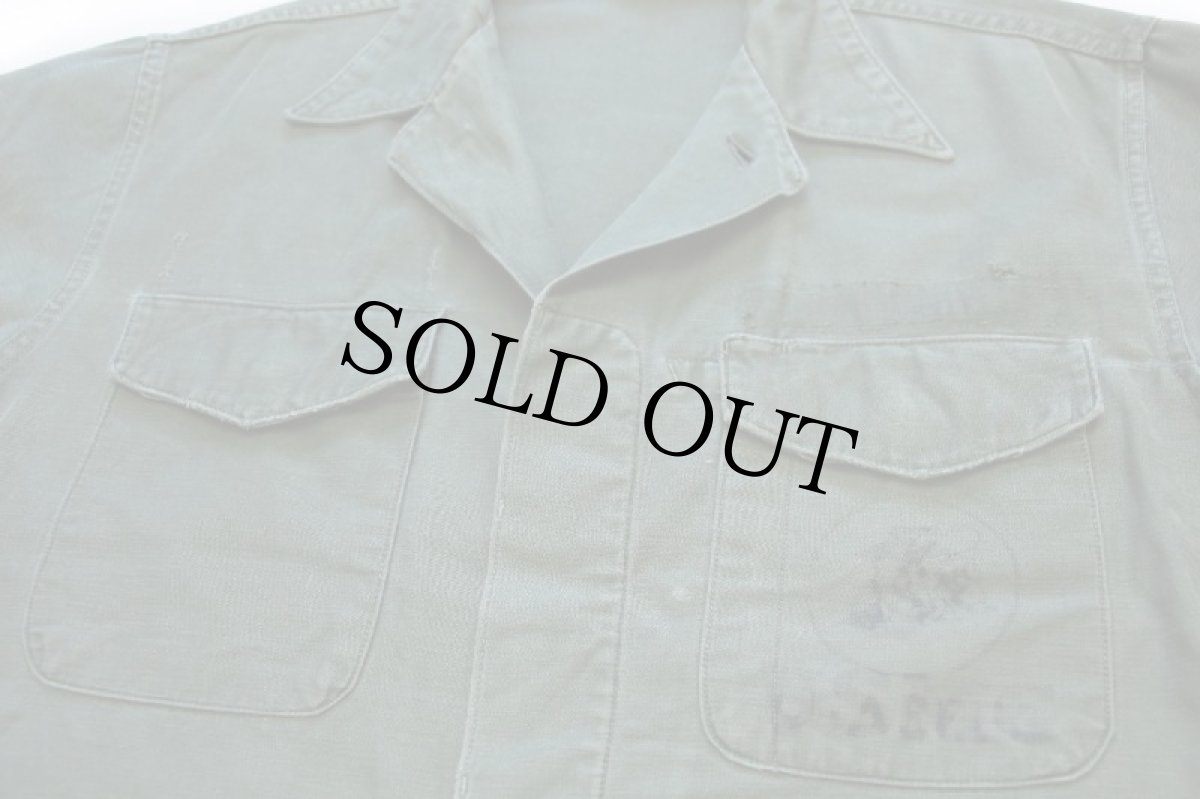 画像3: 50s 米軍 USMC U.S.NAVY P-58 SEABEES コットンサテン ユーティリティシャツ ボロ オリーブグリーン (3)