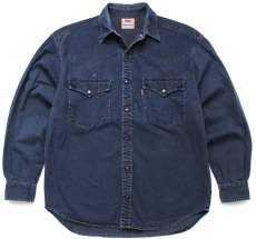 画像1: 90s Levi'sリーバイス ペンキ飛び カラーデニム ウエスタンシャツ 後染め 紺 M★ユーロ (1)