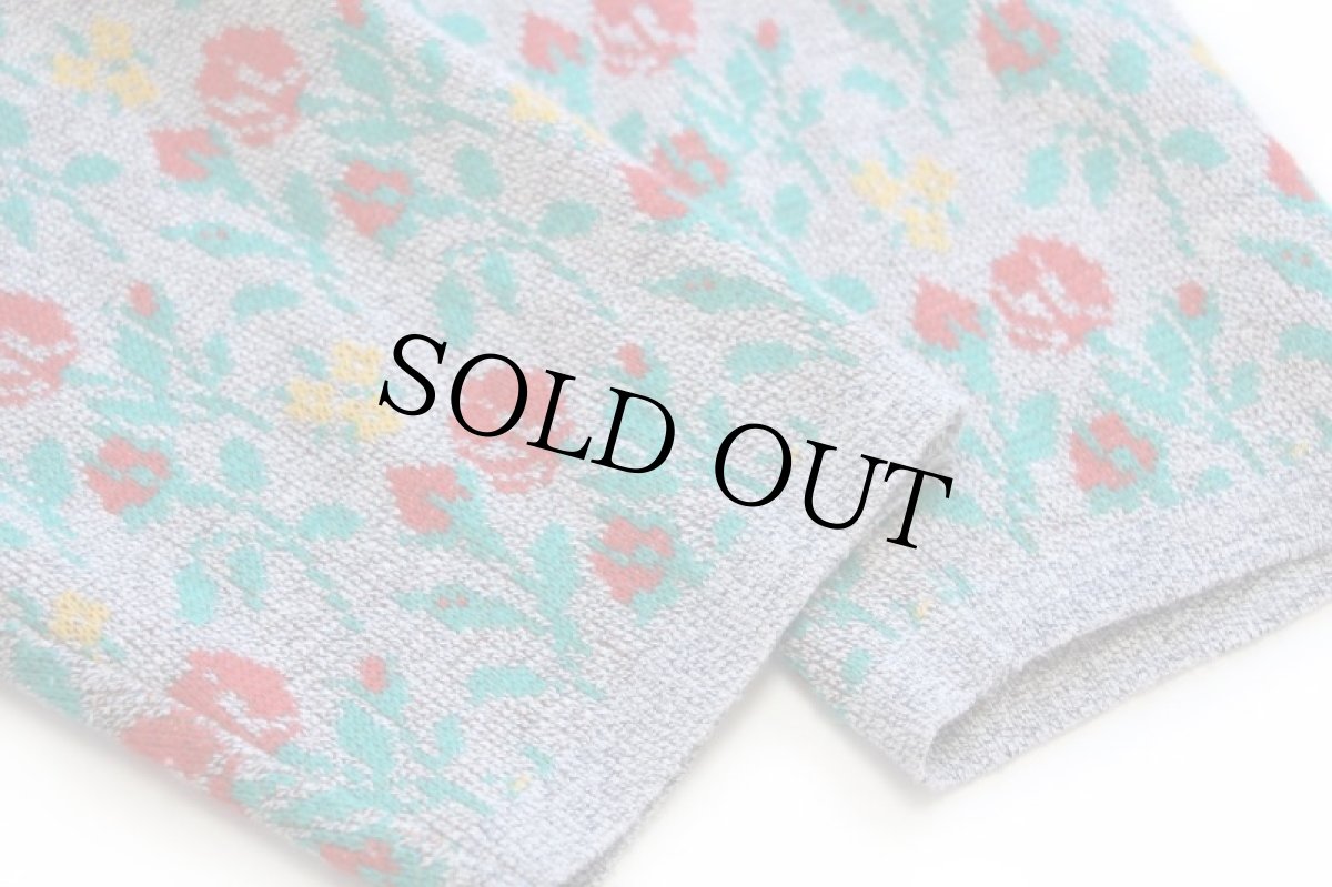 画像6: 80s フランス製 Devernois フラワー 総柄 パチポケ ジャガード ウール×アクリル×コットンニット カーディガン 14 (6)