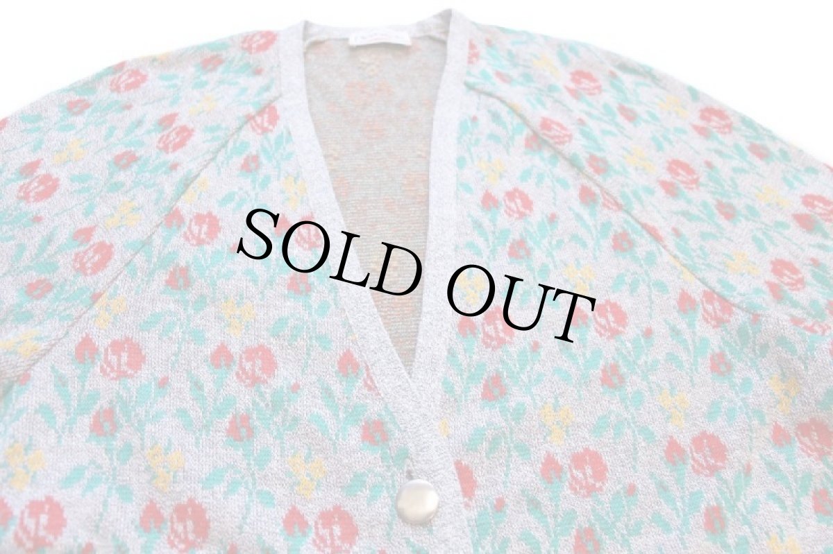 画像3: 80s フランス製 Devernois フラワー 総柄 パチポケ ジャガード ウール×アクリル×コットンニット カーディガン 14 (3)