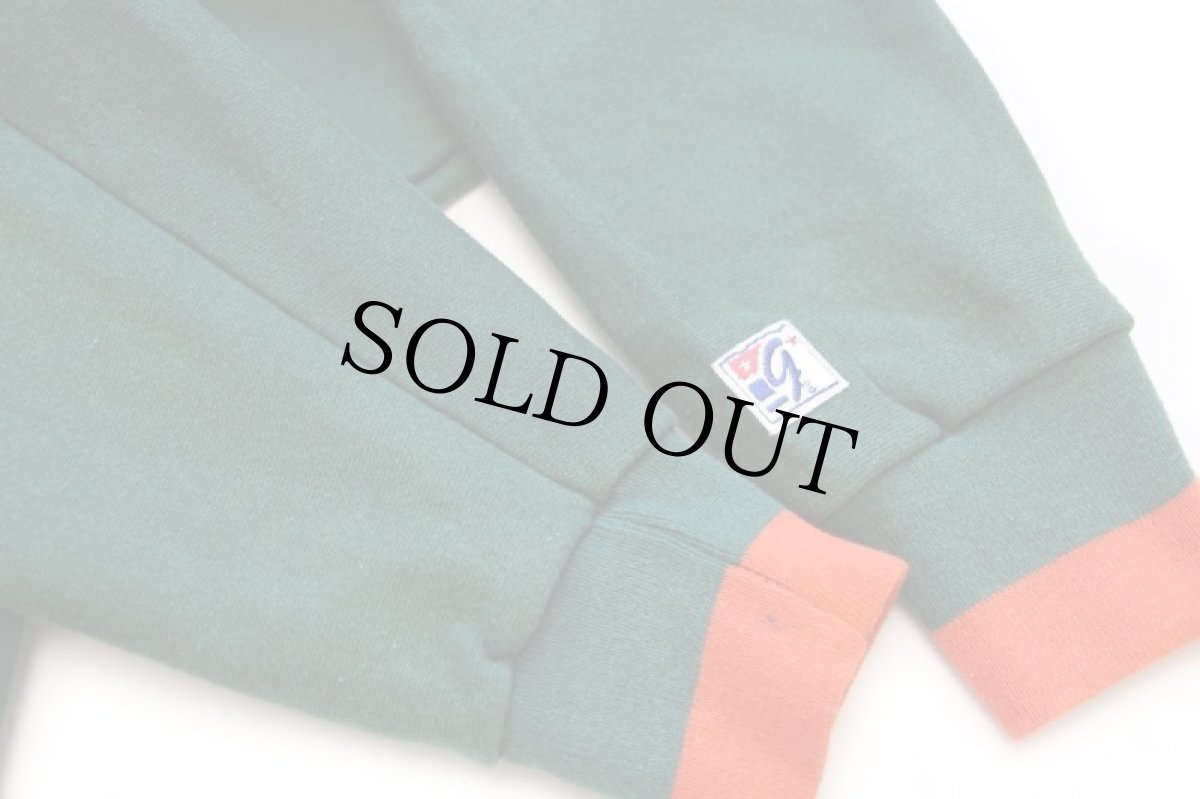 画像7: 90s USA製 MIAMI HURRICANS マスコット刺繍 ツートン スウェットパーカー 緑×オレンジ L★フーディー (7)