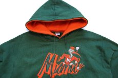 画像3: 90s USA製 MIAMI HURRICANS マスコット刺繍 ツートン スウェットパーカー 緑×オレンジ L★フーディー (3)