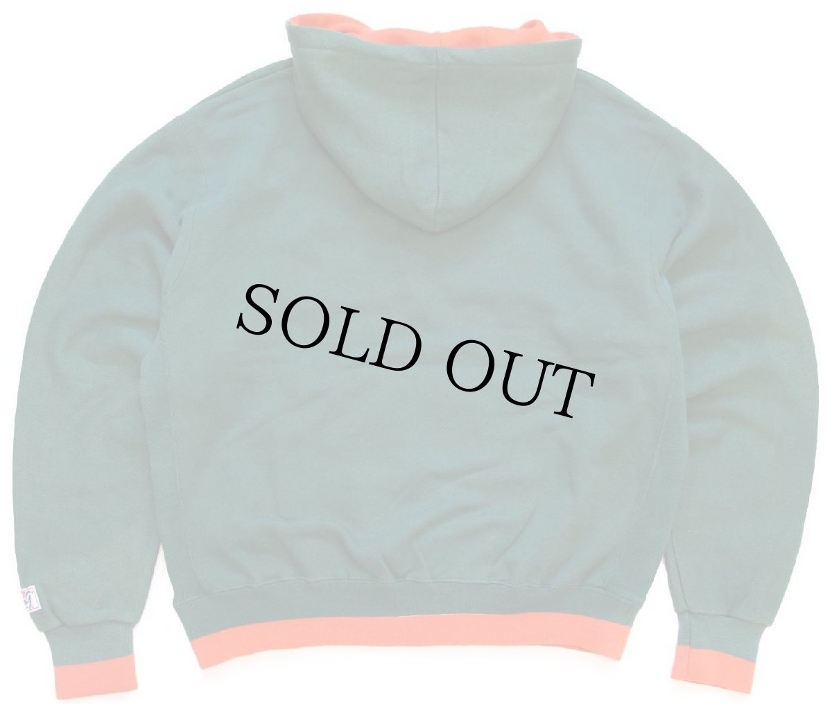 画像2: 90s USA製 MIAMI HURRICANS マスコット刺繍 ツートン スウェットパーカー 緑×オレンジ L★フーディー (2)