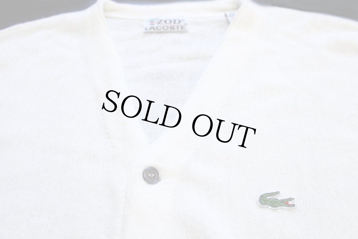 画像3: 70s IZOD LACOSTE ラコステ ワンポイント パール編み アクリルニット カーディガン 白 L (3)