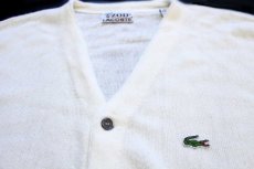 画像3: 70s IZOD LACOSTE ラコステ ワンポイント パール編み アクリルニット カーディガン 白 L (3)