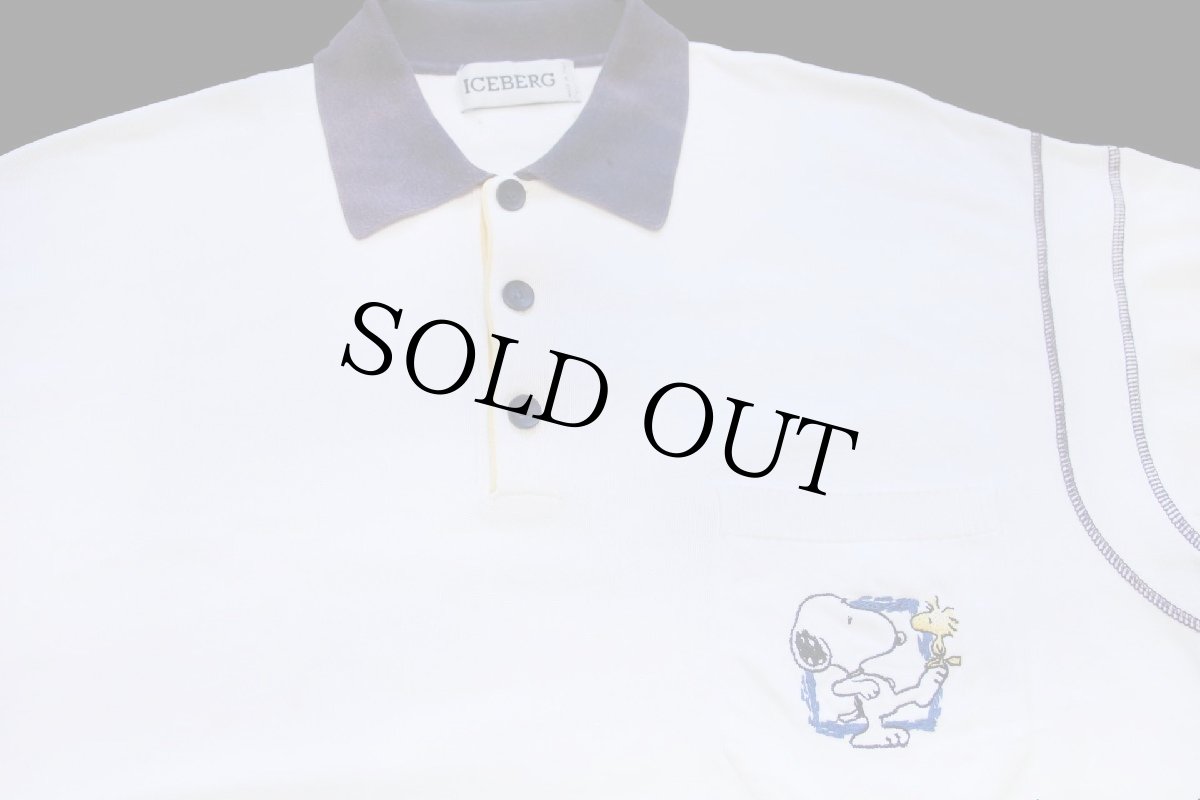 画像3: イタリア製 ICEBERG スヌーピー ウッドストック 刺繍 コットンニット ポロシャツ 白 (3)