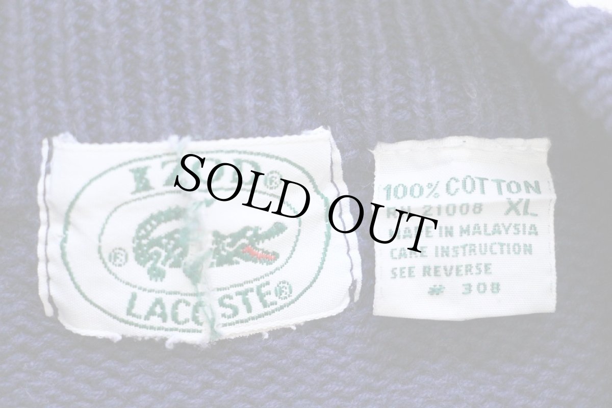 画像4: 80s IZOD LACOSTE ラコステ マルチカラー コットンニット セーター 紺×クリーム×赤 XL (4)