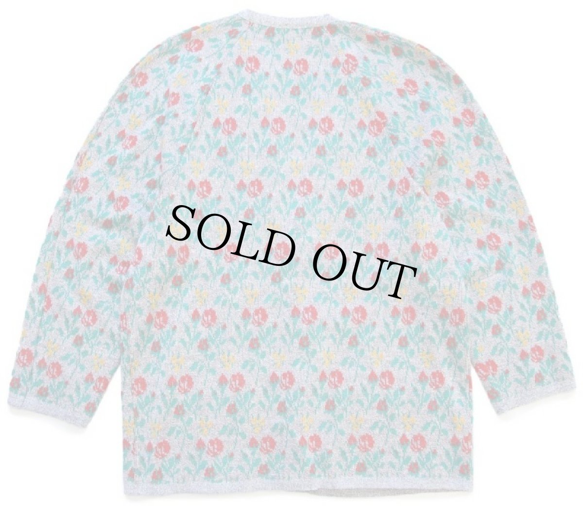 画像2: 80s フランス製 Devernois フラワー 総柄 パチポケ ジャガード ウール×アクリル×コットンニット カーディガン 14 (2)