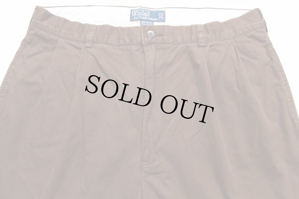 画像4: 90s ポロ ラルフローレン HAMMOND PANT ツータック コットン チノパン 茶 w35 L32 (4)