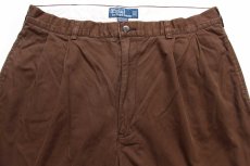 画像4: 90s ポロ ラルフローレン HAMMOND PANT ツータック コットン チノパン 茶 w35 L32 (4)