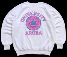 画像1: 80s UNIVERSITY ARUBA 蛍光プリント スウェット ボロ 白 M (1)