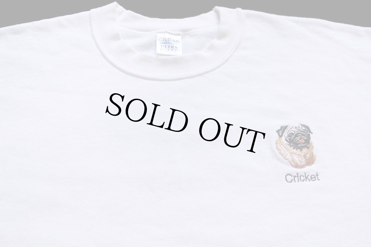 画像3: 00s パグ ドッグ Cricket 刺繍 スウェット 白 XL (3)