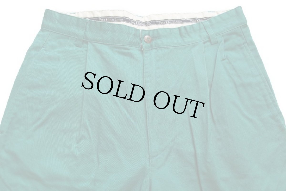 画像4: 90s ポルトガル製 ポロ ラルフローレン ANDREW PANT ツータック コットン チノパン 緑 W31 L32 (4)