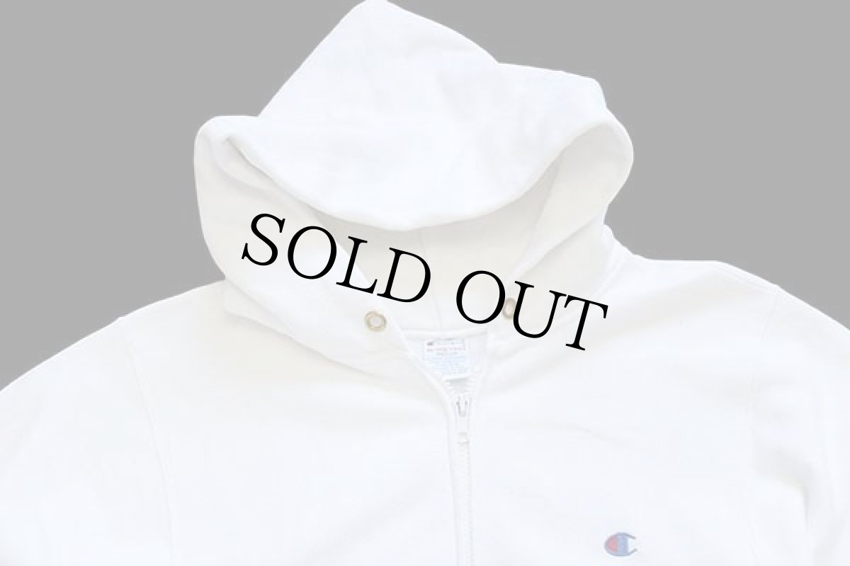 画像3: 90s USA製 Championチャンピオン ワンポイント リバースウィーブ スウェット ジップパーカー 白 M★フーディー (3)