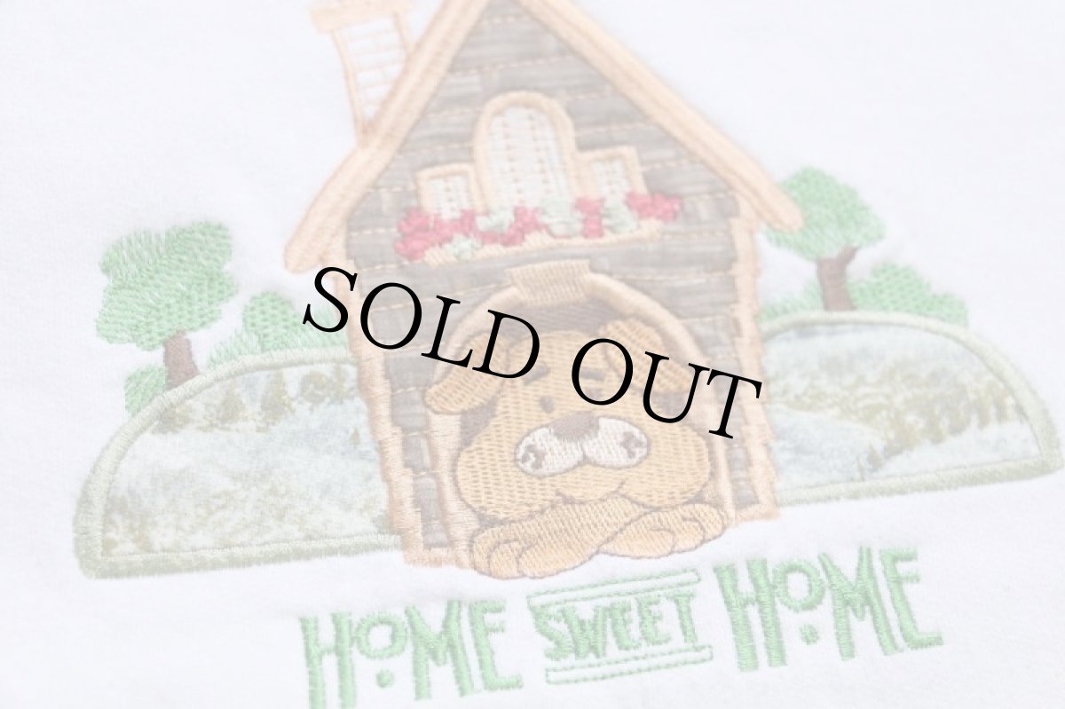 画像4: 90s USA製 HOME SWEET HOME ドッグ 刺繍&アップリケ スウェット 白 L (4)