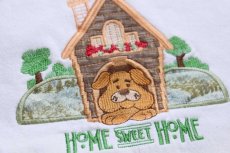 画像4: 90s USA製 HOME SWEET HOME ドッグ 刺繍&アップリケ スウェット 白 L (4)