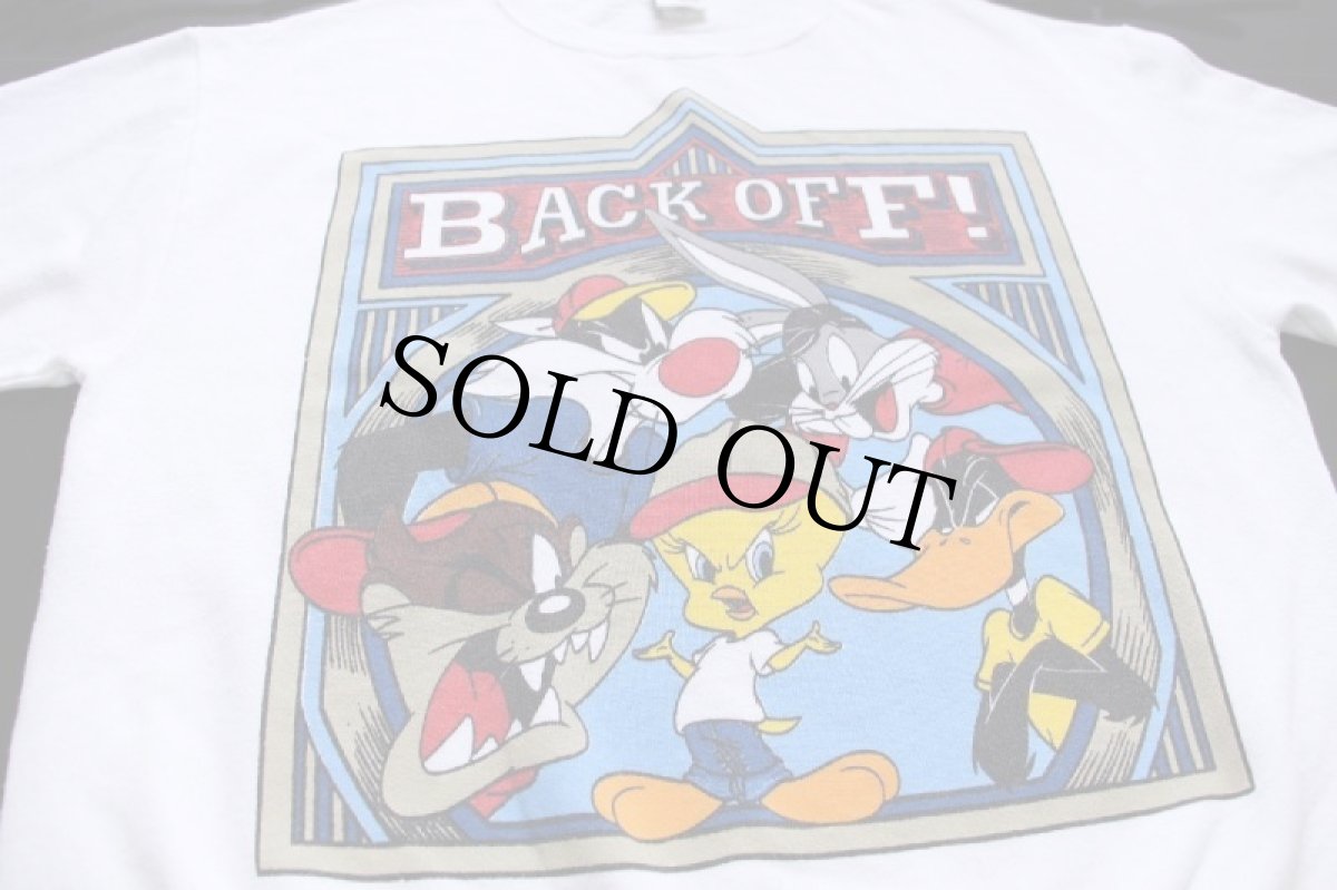 画像3: 90s USA製 WARNER BROS LOONEY TUNES BACK OFF! バッグスバニー タズマニアンデビル キャラクター スウェット 白 L (3)